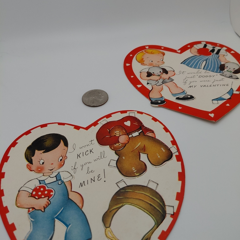 50s Paper Doll Valentine Cards (2) Unused Diecut Vintage Paper Card A-meri-card - Picture 8 of 8